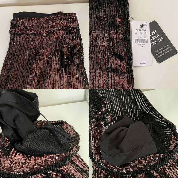 Express Brown Sequin High Rise Wide Leg Women’s Trouser Pants 4R NWT - Picture 10 of 13
